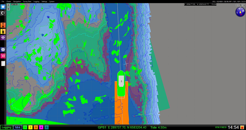 Dredge master software -barsweep survey - Top view